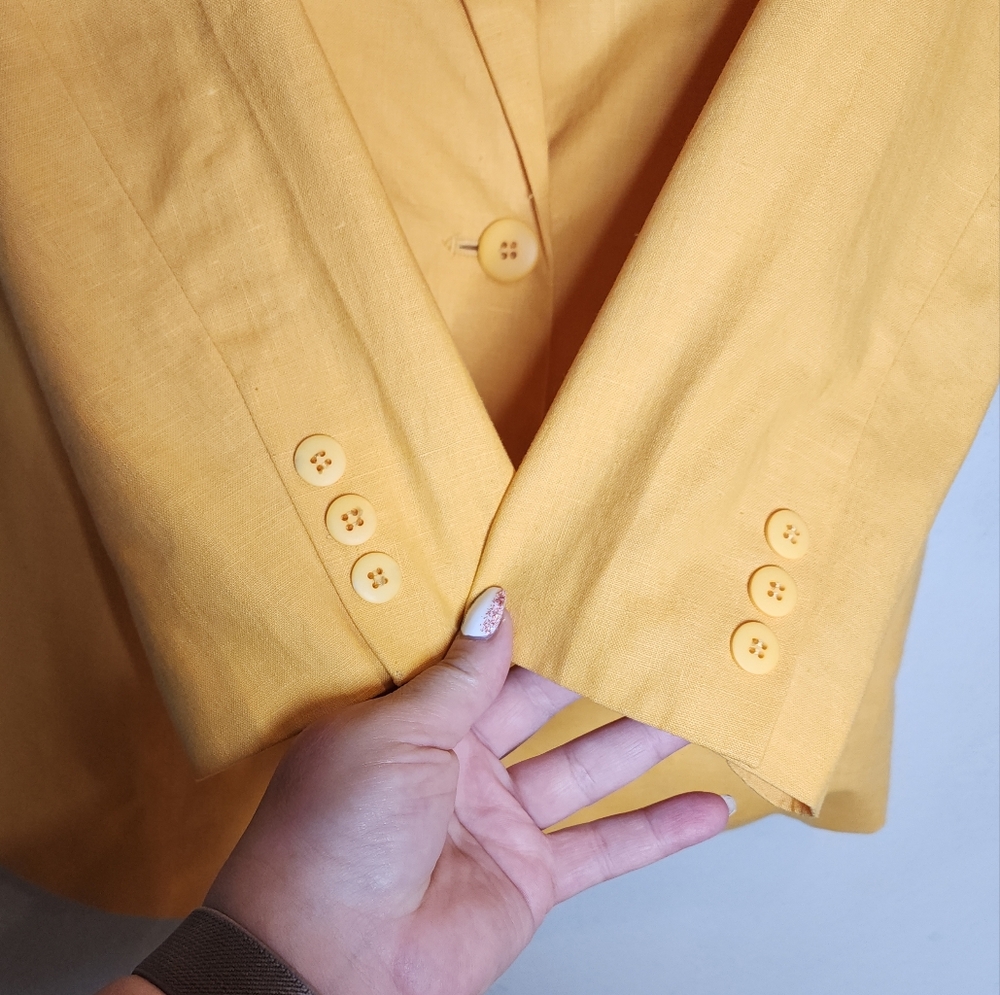 NWT Newport News Linen Cotton Yellow Single Button Blazer Size‎ 4 - Picture 4 of 16